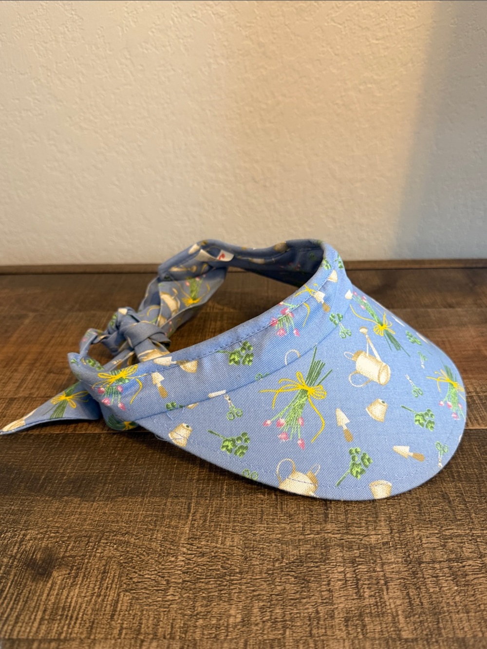 Midwest Light Blue Floral Garden Print Tie-Back Sun Visor